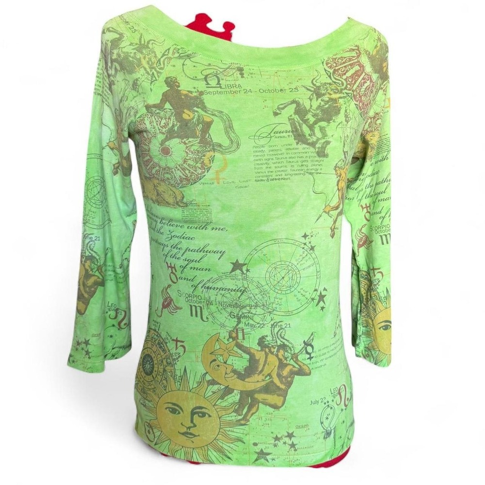 Y2K Glima cotton lime green horoscope print top 3/4th sleeves size small